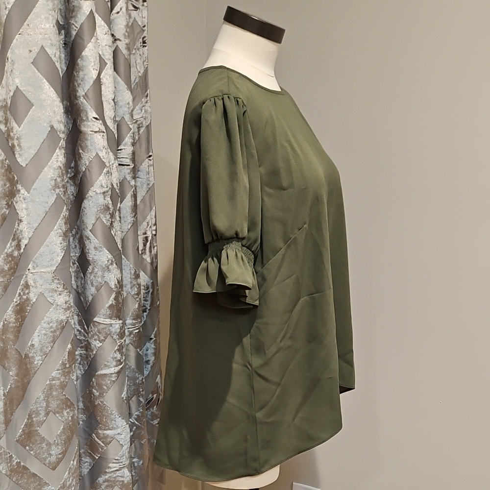 Alex Marie Dark Green Blouse with Ruffled Sleeves - Picture 2 of 4